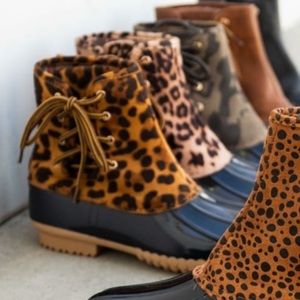 Leopard Cheetah Print Side Laced Duck Boots